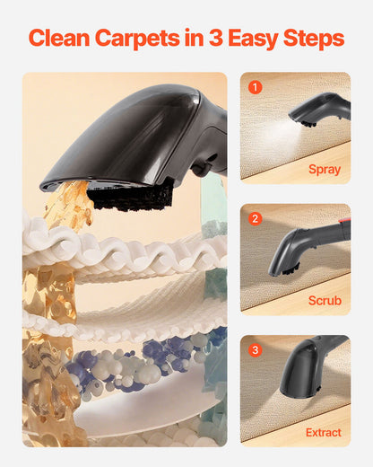 Carpet Cleaner Machine, 50.72 oz Clean Water Tank & 27.05 oz Dirty Water Tank, Portable Upholstery Shampooer, 11.5Kpa Handheld Furniture Extractor, Spot and Stain Deep Cleaner for Rug Couch Car