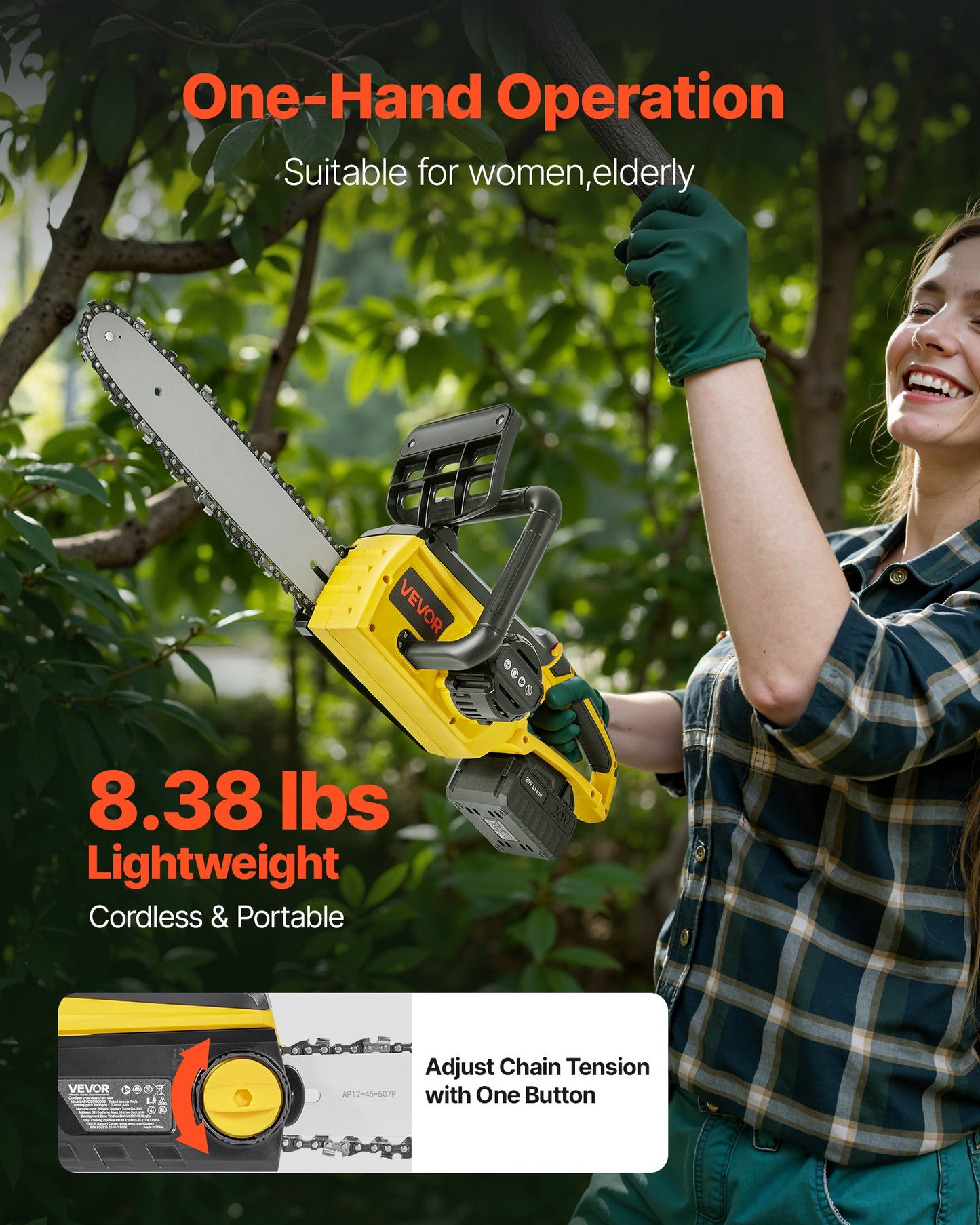 Cordless Chainsaw, 20V 12-Inch Brushless Chainsaw Battery Powered, 4.0Ah Battery and Rapid Charger Included, Handheld Electric Chain Saw for Tree Felling, Wood Cutting, Pruning, and Trimming