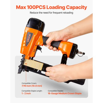 pneumatisk häftpistol, 16 gauge 10,8 mm medellång krona pneumatisk häftpistol 25 mm till 50 mm längd, 70-120 PSI kraftig luftdriven häftpistol för takplåt, väggbeklädnad, staket och undergolv |  EU