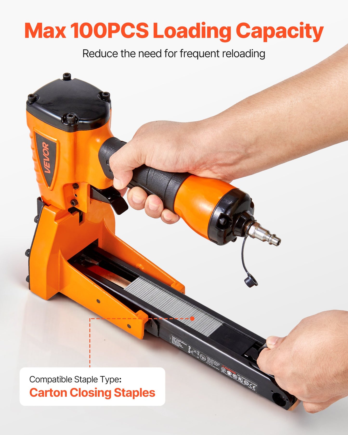 Pneumatic Carton Closing Stapler, 13 Gauge Pneumatic Cardboard Staple Gun for 1-3/8 inch Crown 5/8" & 3/4" Length, Depth-Adjustable 70-120 PSI Air Staple Gun for Boxes Carton Closing, Packaging