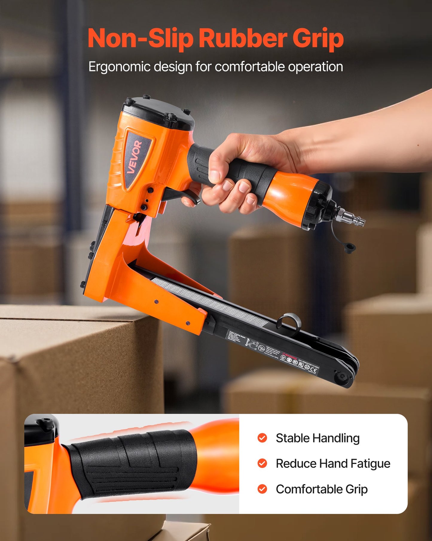 Pneumatic Carton Closing Stapler, 13 Gauge Pneumatic Cardboard Staple Gun for 1-3/8 inch Crown 5/8" & 3/4" Length, Depth-Adjustable 70-120 PSI Air Staple Gun for Boxes Carton Closing, Packaging