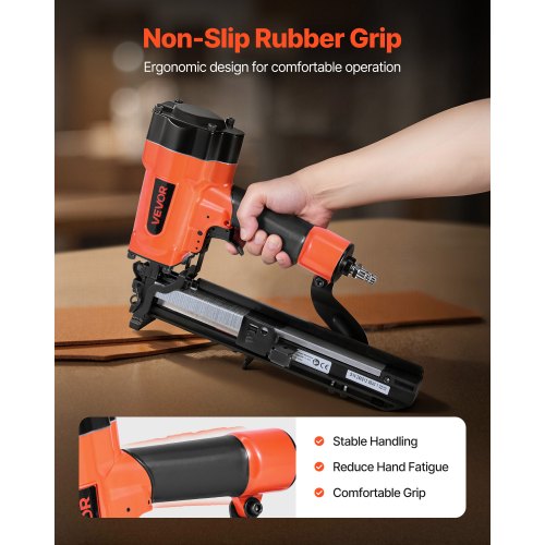 pneumatisk häftpistol, 16 gauge 26,4 mm bred krona pneumatisk häftpistol 16 mm till 38 mm längd, 70-120 PSI lufthäftpistol med två avfyrningslägen för takplåt, väggbeklädnad, staket, undergolv |  EU