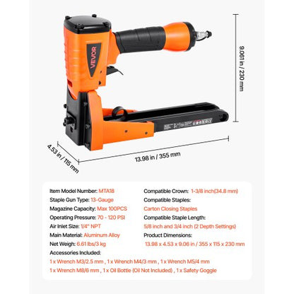 Pneumatisk häftpistol för kartongförslutning, 13 Gauge Pneumatisk häftpistol för kartong för 34,8 mm krona 16 mm och 19 mm längd, djupjusterbar 70-120 PSI lufthäftpistol för lådor, kartongförslutning, förpackning |  EU