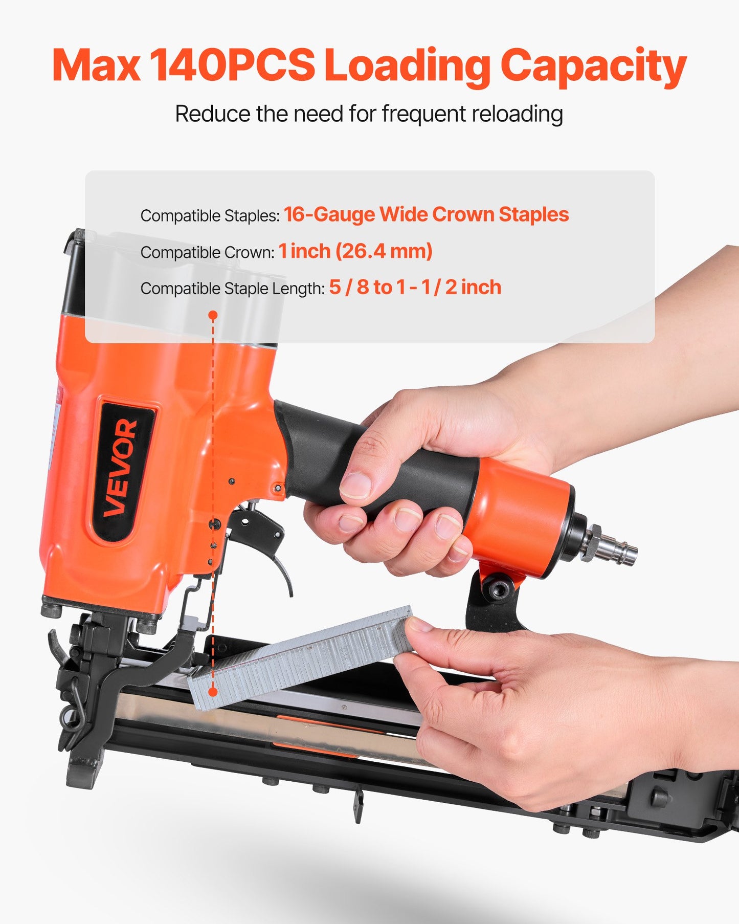 Pneumatic Staple Gun, 16 Gauge 1-inch Wide Crown Pneumatic Stapler 5/8" to 1-1/2" Length, 70-120PSI Air Staple Gun with Two Firing Modes for Roof Decking, Wall Sheathing, Fencing, Subflooring