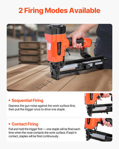 Pneumatic Staple Gun, 16 Gauge 1-inch Wide Crown Pneumatic Stapler 5/8" to 1-1/2" Length, 70-120PSI Air Staple Gun with Two Firing Modes for Roof Decking, Wall Sheathing, Fencing, Subflooring
