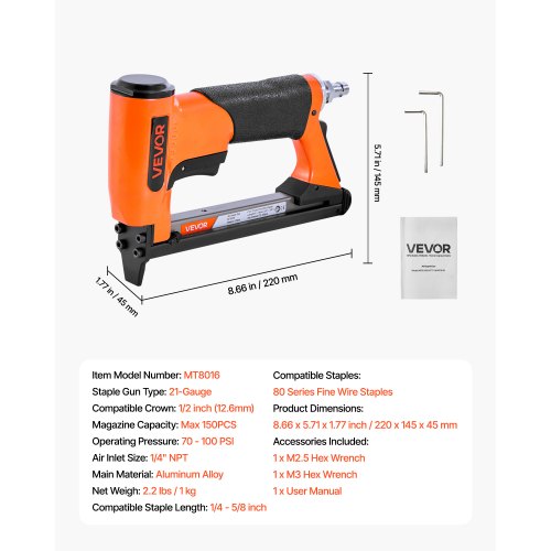 pneumatisk häftpistol, 21 gauge lufthäftpistol för möbelbeklädnad, för 80-seriens fintrådshäftklamrar, 12,8 mm krona, 6 mm -16 mm längd, max 150 st. lufthäftpistol för möbelbeklädnad, träbearbetning, gör-det-själv-projekt |  EU