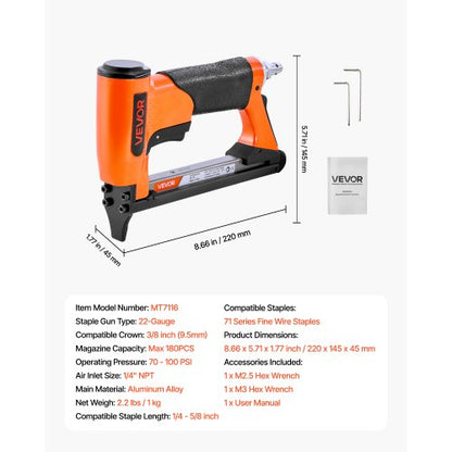 pneumatisk häftpistol, 22 gauge lufthäftpistol för möbelbeklädnad, för 71-seriens fintrådshäftklamrar, 9,5 mm krona, 6–16 mm längd, max 180 st. lufthäftpistol för möbelbeklädnad, träbearbetning och gör-det-själv-projekt |  EU