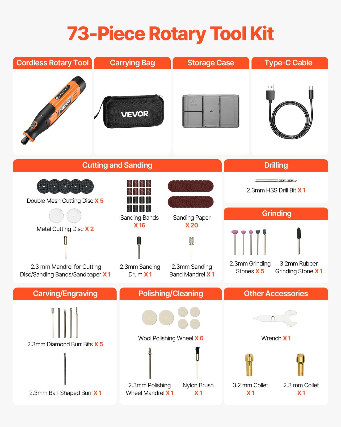 73-Piece Cordless Rotary Tool Kit, DC4V Portable Mini Power Rotary Tool, 5-Level Speed 7000-20000 RPM Multi-Purpose DIY Tools for Engraving, Sanding, Polishing, Carving, Cutting, DIY Crafts