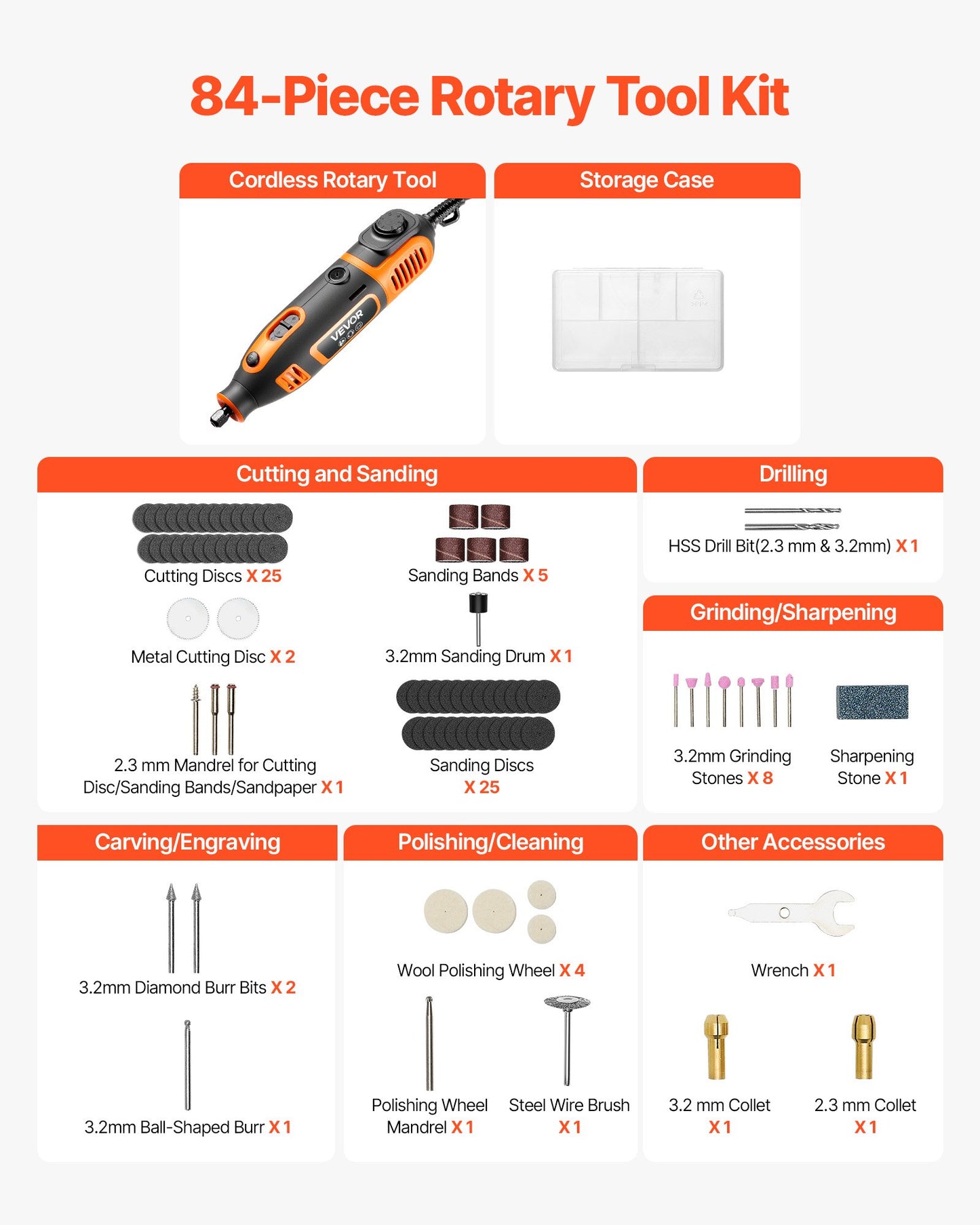 84-Piece Rotary Tool Kit, 200W Mini Power Rotary Tool Corded , 6-Level Speed 8000-40000 RPM Multi-Purpose DIY Tools for Engraving, Sanding, Polishing, Carving, Grinding, Cutting, DIY Crafts