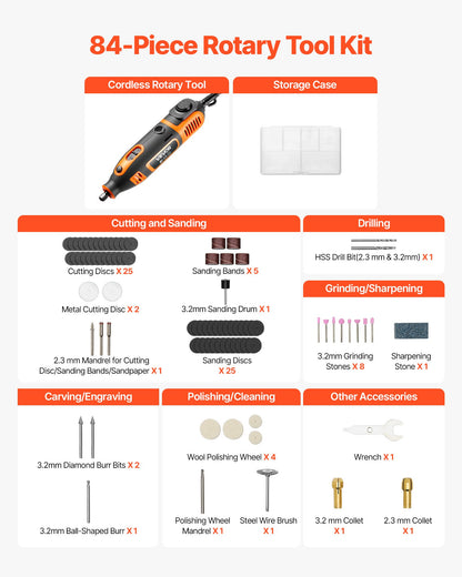 84-Piece Rotary Tool Kit, 200W Mini Power Rotary Tool Corded , 6-Level Speed 8000-40000 RPM Multi-Purpose DIY Tools for Engraving, Sanding, Polishing, Carving, Grinding, Cutting, DIY Crafts