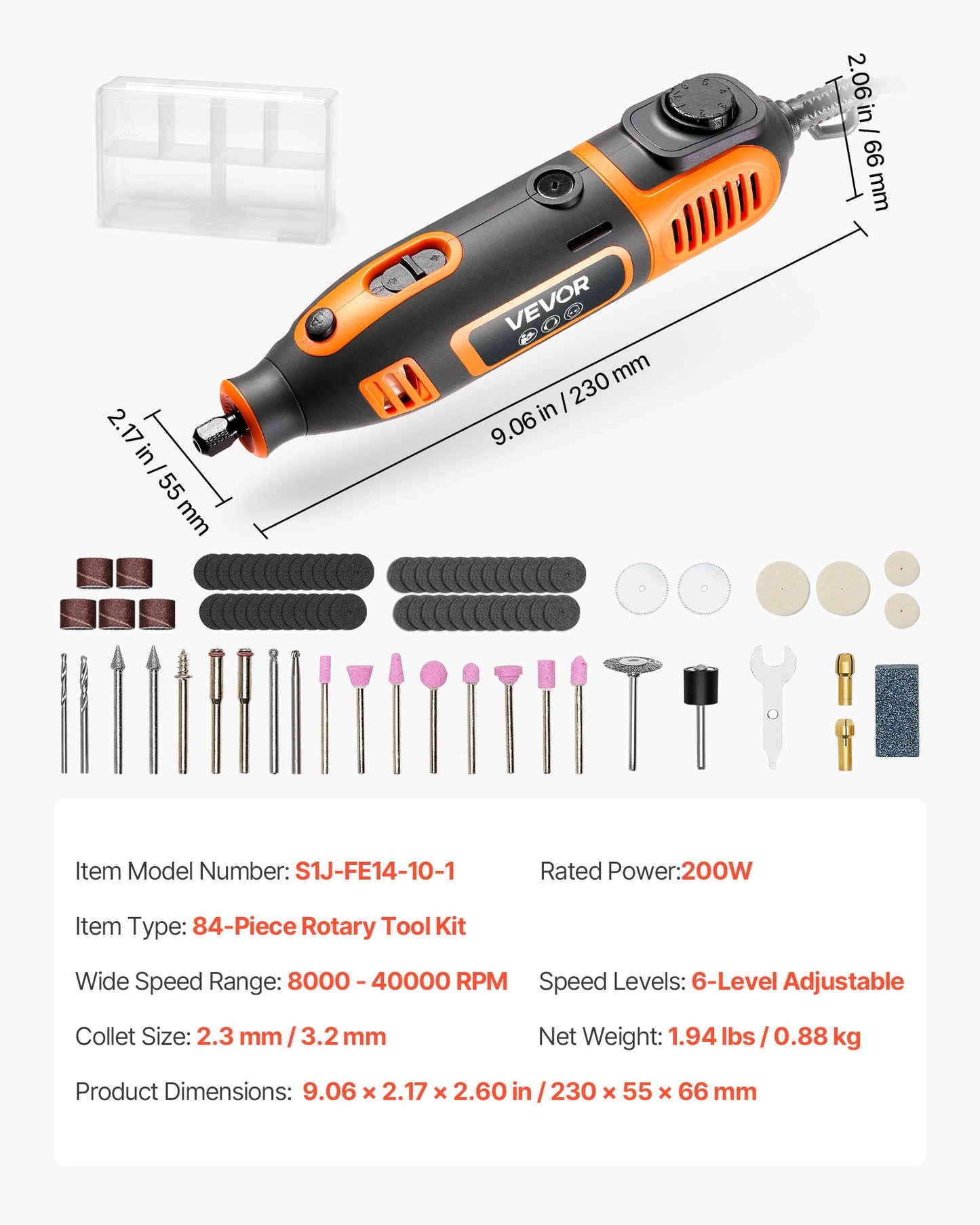 84-Piece Rotary Tool Kit, 200W Mini Power Rotary Tool Corded , 6-Level Speed 8000-40000 RPM Multi-Purpose DIY Tools for Engraving, Sanding, Polishing, Carving, Grinding, Cutting, DIY Crafts