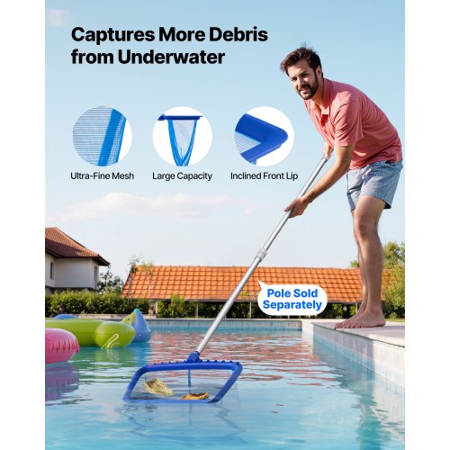 Rengöringskit för Pool, Innehåller 2 Avtagbara Borsthuvuden (508 mm / 139,7 mm) och 2 Poolskimmernät, 4-i-1 Rengöringsverktygsset för Inmarks-/Ovanmarkspooler för Löv, Finmaskigt, Inga Stänger |  EU