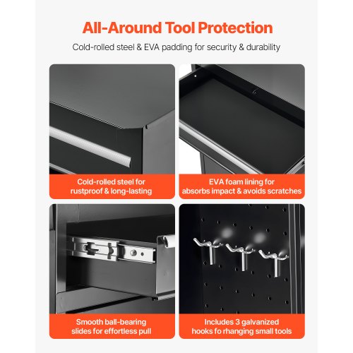 Rullande verktygslåda, 2-i-1-design, verktygsskåp med 5 lådor, avtagbar metallverktygslåda, låsstång, skyddande foder och verktygsställ, garageskåp för lager, verkstad |  EU