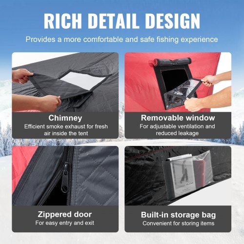 Bärbart isskydd, isolerat popup-isfisketält för 4–6 personer, 4,5 kvadratmeter fiskyta, termiskt isskydd för vinterfiske, isbit med ankare, rep, bärväska, 33x33 |  EU