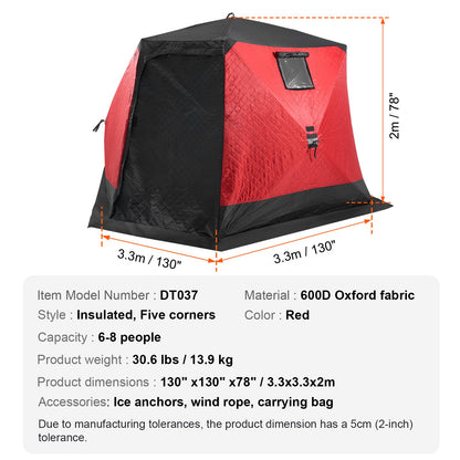 6-8 Person Ourdoor Portable Ice Shelter Pop-Up Ice Fishing Shanty Tent