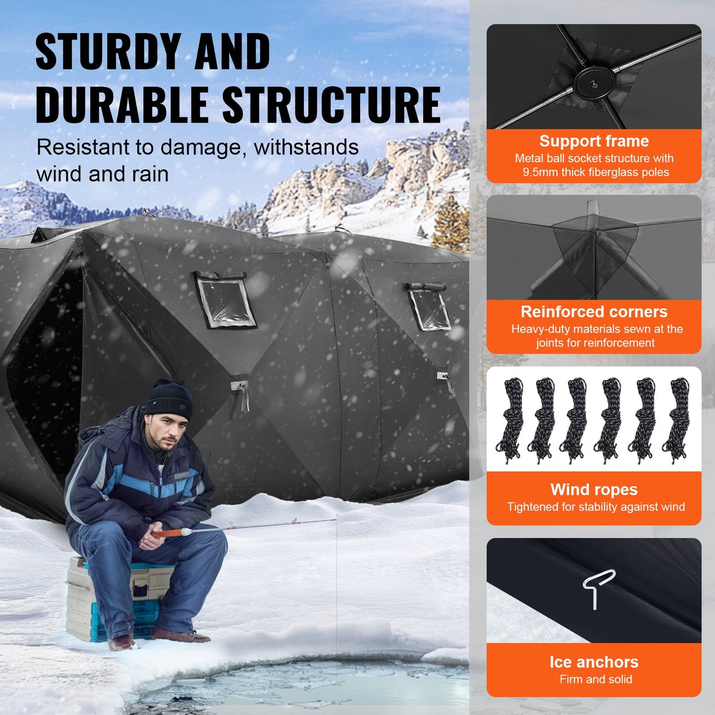 6-8 personer Ourdoor Portable Ice Shelter Pop-Up Ice Fishing Shanty Tält