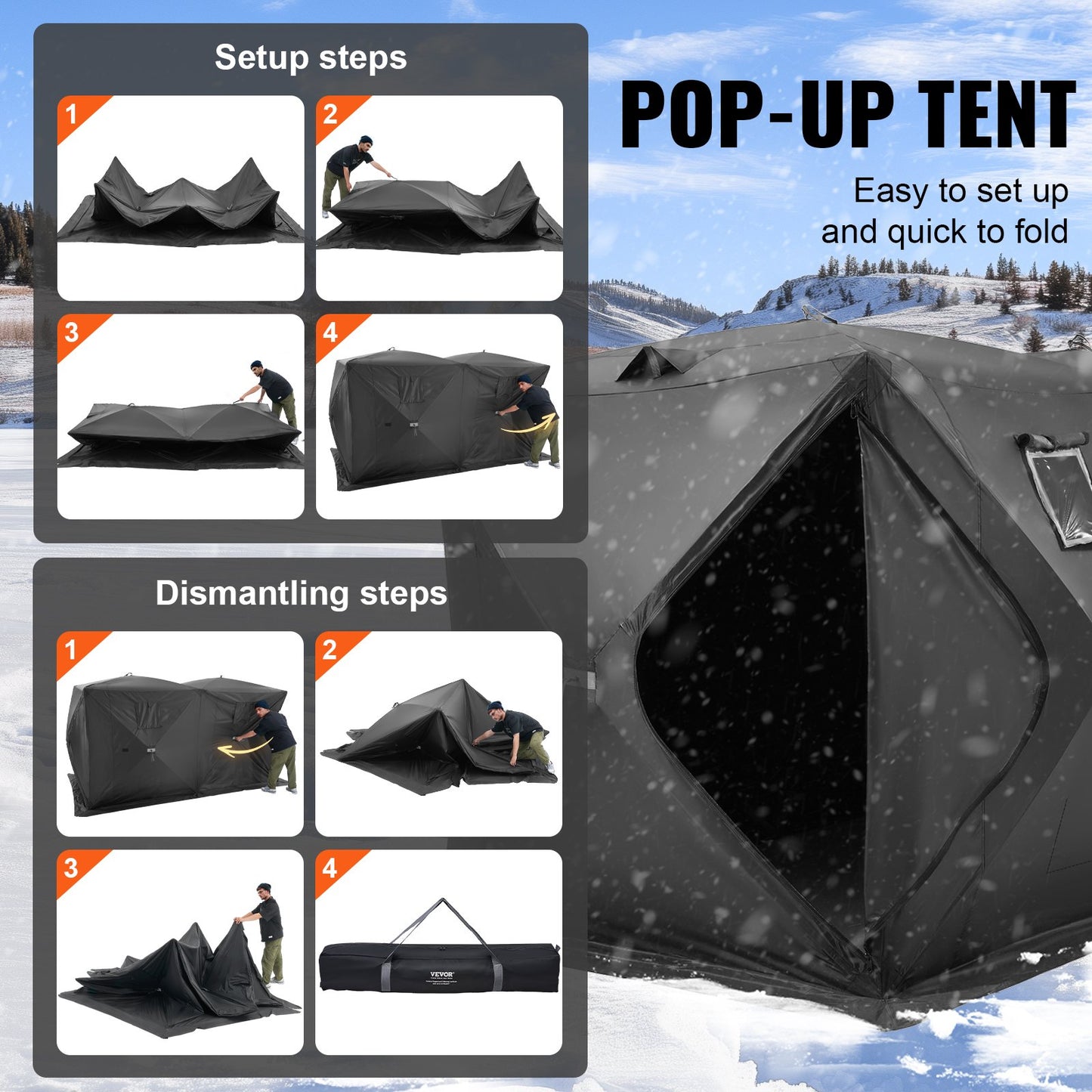6-8 personer Ourdoor Portable Ice Shelter Pop-Up Ice Fishing Shanty Tält
