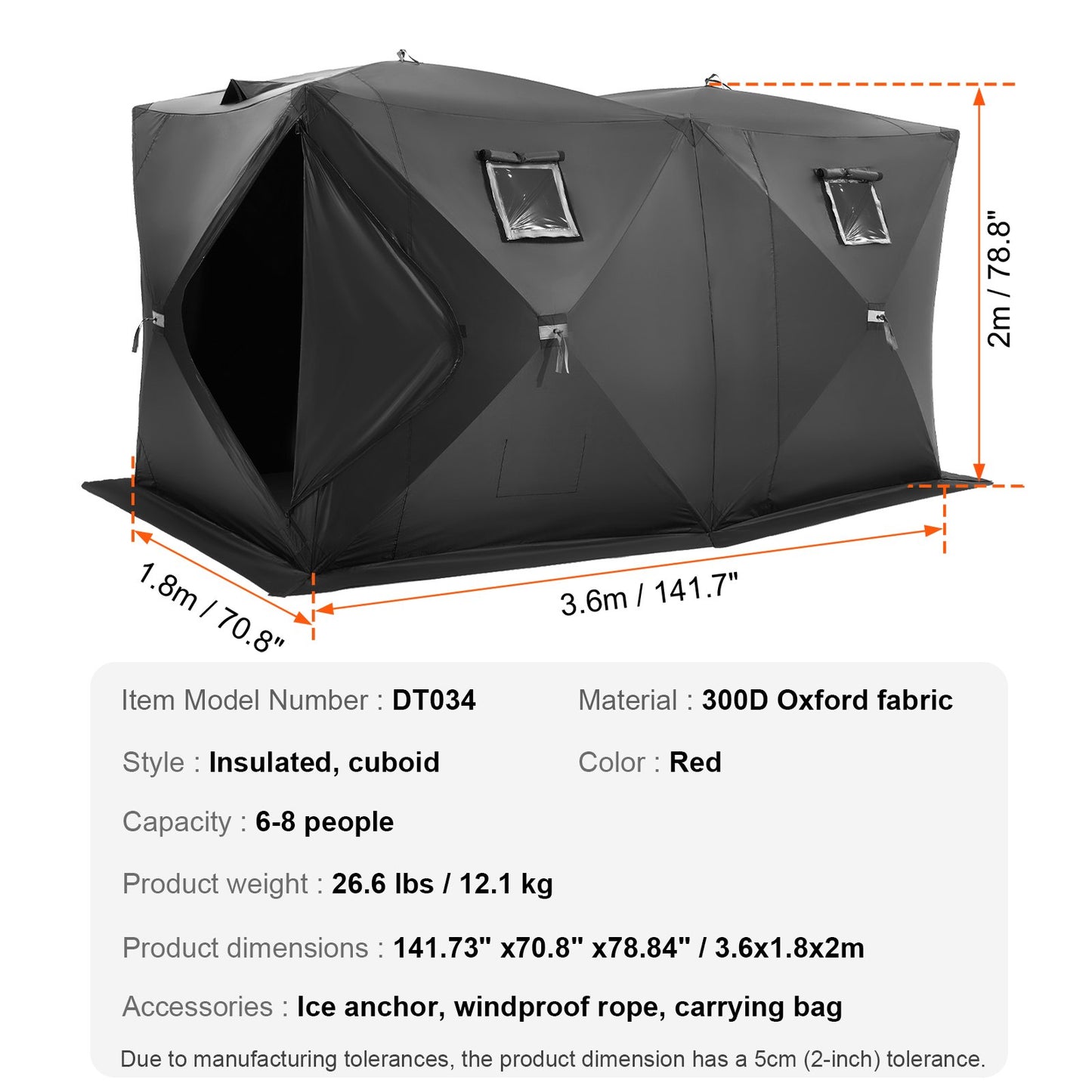 6-8 personer Ourdoor Portable Ice Shelter Pop-Up Ice Fishing Shanty Tält