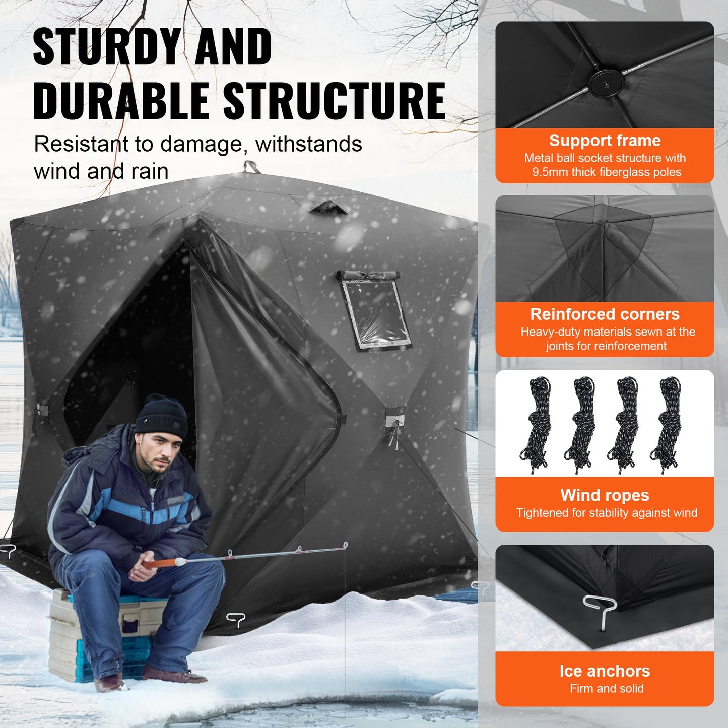 3-4 personer Ourdoor Portable Ice Shelter Pop-Up Ice Fishing Shanty Tält