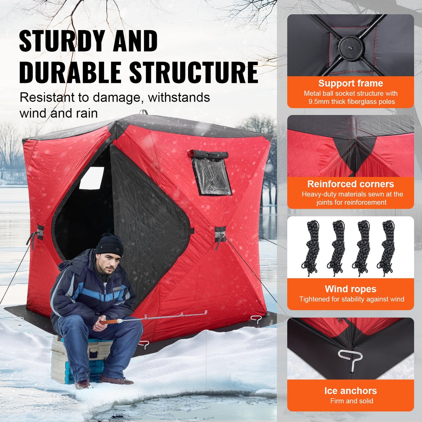3-4 personer Ourdoor Portable Ice Shelter Pop-Up Ice Fishing Shanty Tält
