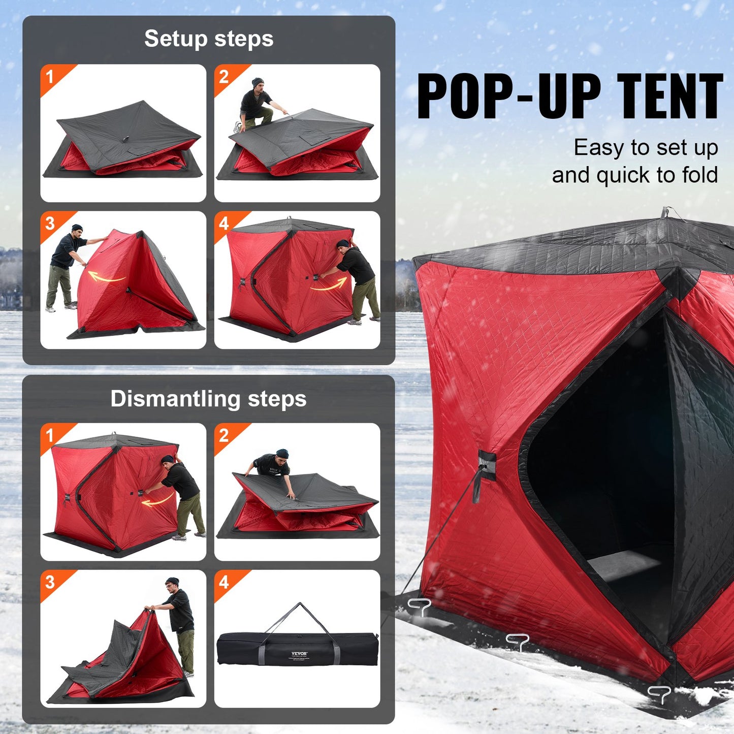 3-4 personer Ourdoor Portable Ice Shelter Pop-Up Ice Fishing Shanty Tält
