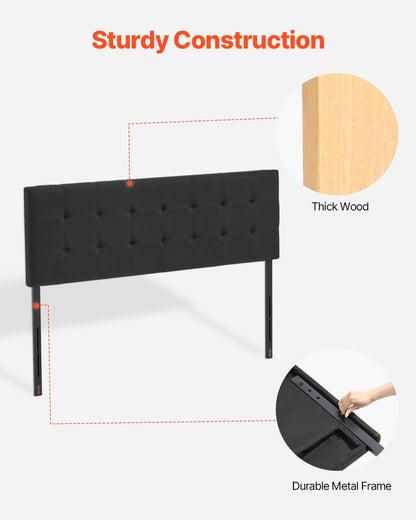 Headboard, Queen Size Headboard with Adjustable Height, Comfortable Diamond Tufted for Queen Size Bed, W62.2 x H(42.72-54.53) x D2.76 in, Ideal for Bedroom, Hotel, Homestay, Dormitory, Black