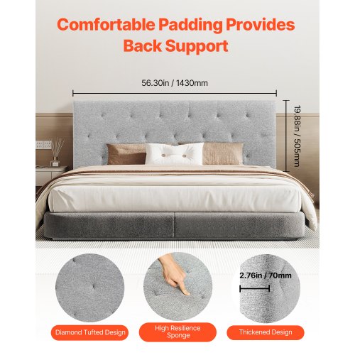 Huvudgavel för dubbelsäng med justerbar höjd Svamp och tyg grå