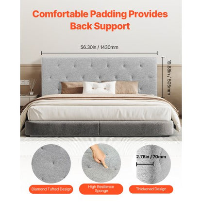 Huvudgavel för dubbelsäng med justerbar höjd Svamp och tyg grå