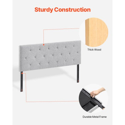 Huvudgavel för dubbelsäng med justerbar höjd Svamp och tyg grå