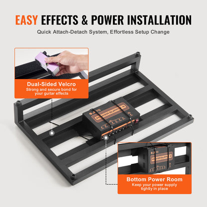 Gitarren-Pedalboard, 20 x 11 Zoll, Aluminiumlegierung, 2,2 Pfund, superleichtes Pedalboard für Gitarreneffekte, mit Tragetasche mit Klettverschluss und festem Schultergurt, Rollgurte, bietet Platz für 10–12 Gitarrenpedale