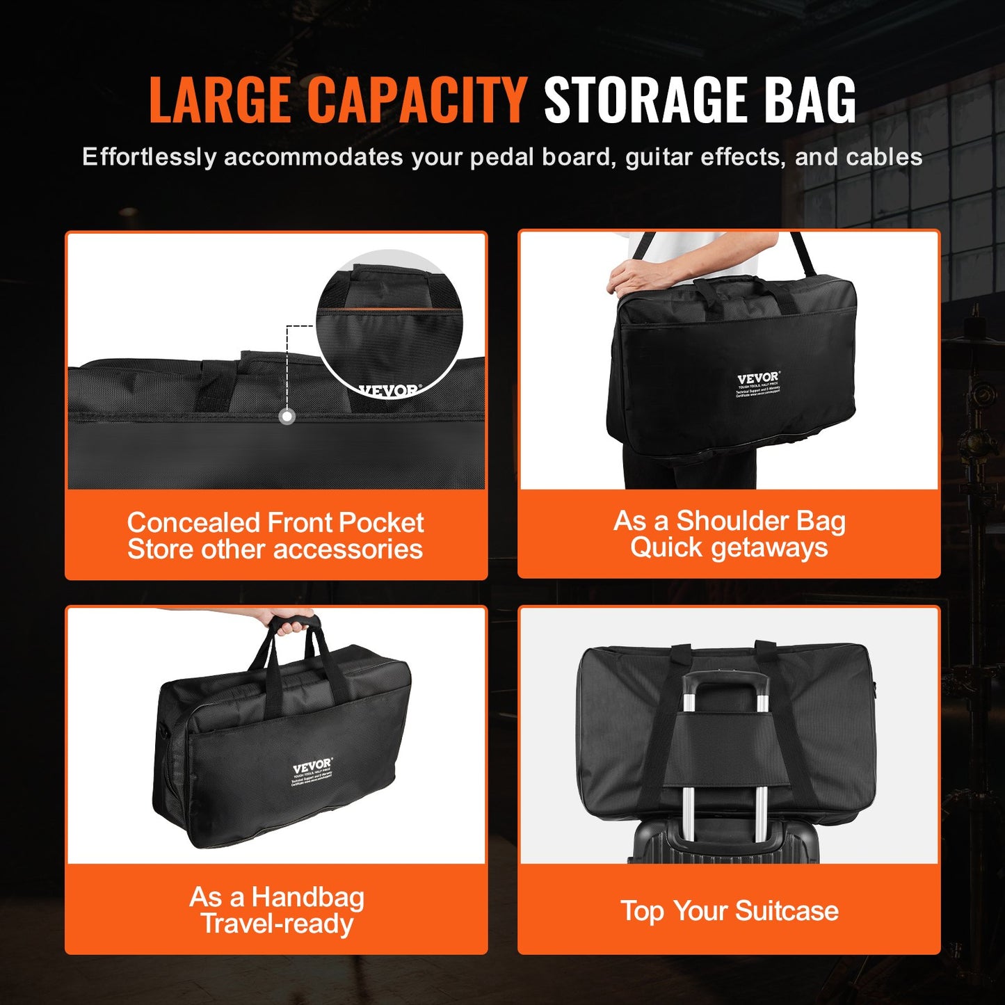 Guitar Pedalboard, 20'' x 11'', Aluminum Alloy 2.64 lbs Super lightweight foldable guitar effects pedalboard, with Velcro carrying case with fixed shoulder strap Roll strips, for 10-12 guitar pedals