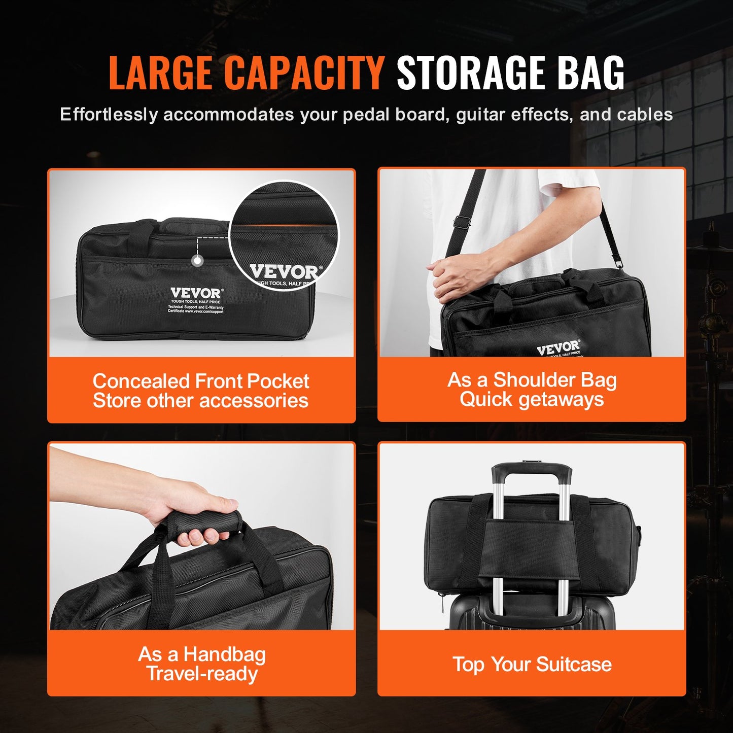 Guitar Pedal Board, 15'' x 5,7'', aluminiumlegering 0,8 lbs Superlätta gitarreffekter Pedalboard med bärväska Högkvalitets kardborreband med fast axelrem, rymmer 4-6 gitarrpedaler, liten