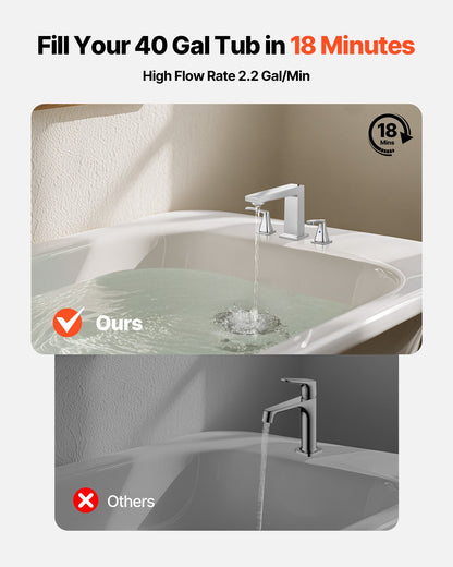 Roman Tub Faucet, 3 Hole Waterfall Bathtub Faucet, Bath Tubs Faucets Set with 2 Handles, Roman Tub Faucets Deck Mount for Pet Washing, Baby Care, Adult Bathing, Silver, Right-Angle Tub Faucet