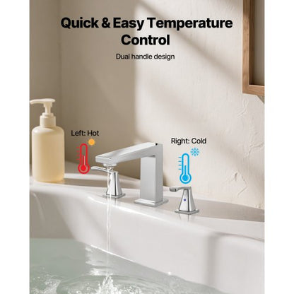 romersk badkarsblandare, 3-håls vattenfallsblandare, badkarsblandare set med 2 handtag, romerska badkarsblandare däckmonterade för husdjurstvätt, babyvård, vuxenbad, silver, rätvinklig pipdesign |  EU