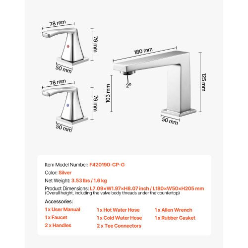 romersk badkarsblandare, 3-håls vattenfallsblandare, badkarsblandare set med 2 handtag, romerska badkarsblandare däckmonterade för husdjurstvätt, babyvård, vuxenbad, silver, rätvinklig pipdesign |  EU