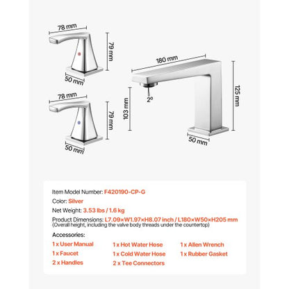 romersk badkarsblandare, 3-håls vattenfallsblandare, badkarsblandare set med 2 handtag, romerska badkarsblandare däckmonterade för husdjurstvätt, babyvård, vuxenbad, silver, rätvinklig pipdesign |  EU