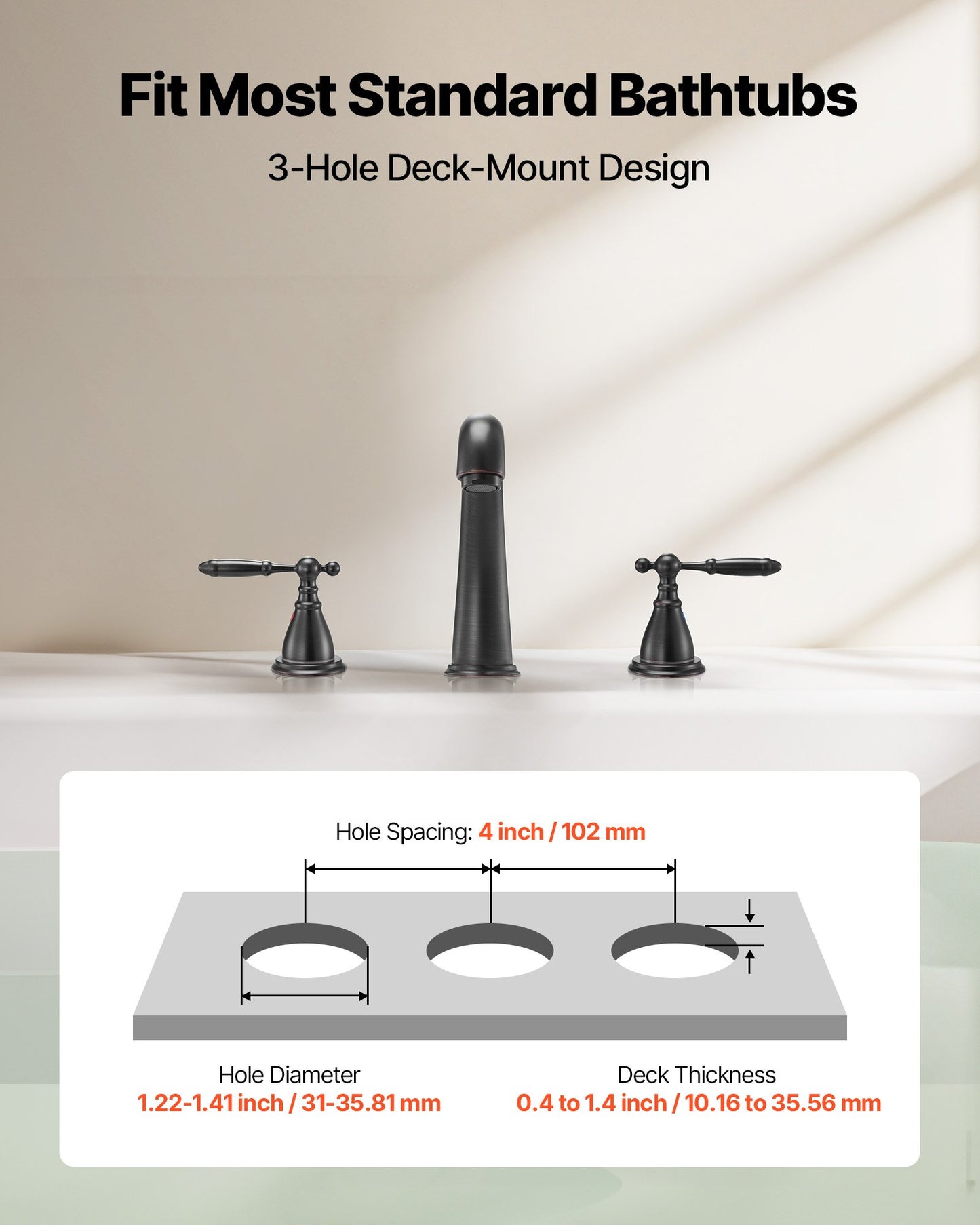 Roman Tub Faucet, 3 Hole Waterfall Bathtub Faucet, Gooseneck Bath Tubs Faucets Set with 2 Handles, Roman Tub Faucets Deck Mount for Pet Washing, Adult Bathing, Bronze, Temperature Control