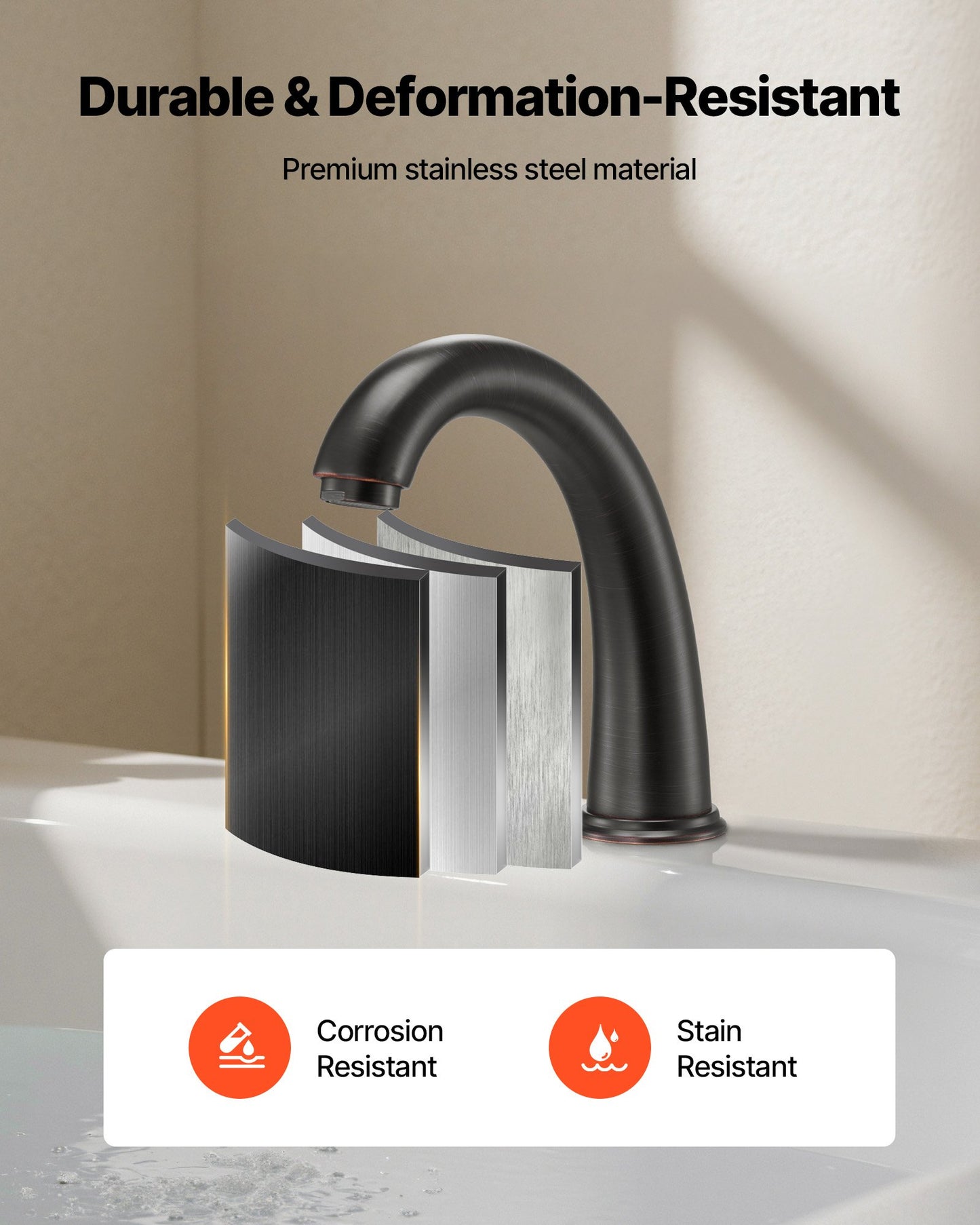 Roman Tub Faucet, 3 Hole Waterfall Bathtub Faucet, Gooseneck Bath Tubs Faucets Set with 2 Handles, Roman Tub Faucets Deck Mount for Pet Washing, Adult Bathing, Bronze, Temperature Control