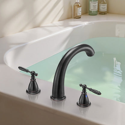 Roman Tub Faucet, 3 Hole Waterfall Bathtub Faucet, Gooseneck Bath Tubs Faucets Set with 2 Handles, Roman Tub Faucets Deck Mount for Pet Washing, Adult Bathing, Bronze, Temperature Control