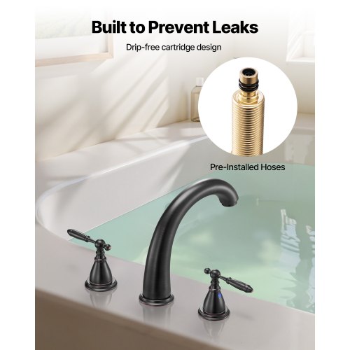 romersk badkarsblandare, badkarsblandare med svanhals och 2 handtag, romerska badkarsblandare för däckmontering för babyvård, vuxenbad, badkarsblandare med 3 hål och vattenfall, brons, design med hög båge |  EU