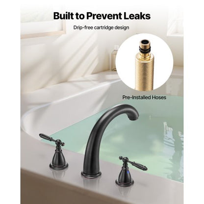 romersk badkarsblandare, badkarsblandare med svanhals och 2 handtag, romerska badkarsblandare för däckmontering för babyvård, vuxenbad, badkarsblandare med 3 hål och vattenfall, brons, design med hög båge |  EU
