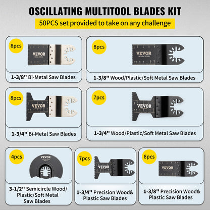 50 PCS Oscillating Saw Blades, Quick Release Multitool Blades Kit, HCS Tool Blades for Wood Plastic Metal Nails Bolts, Compatible with Dewalt Dremel Fein Worx Bosch Makita Milwaukee