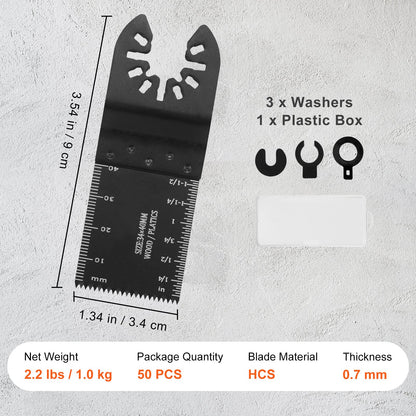 50PCS Oscillating Saw Blades, Universal Quick Release Oscillating Saw Blades, Multitool Tool Blades for Wood Plastic Aluminum, Fit Dewalt Bosch Milwaukee Hitachi Chicago Craftsman