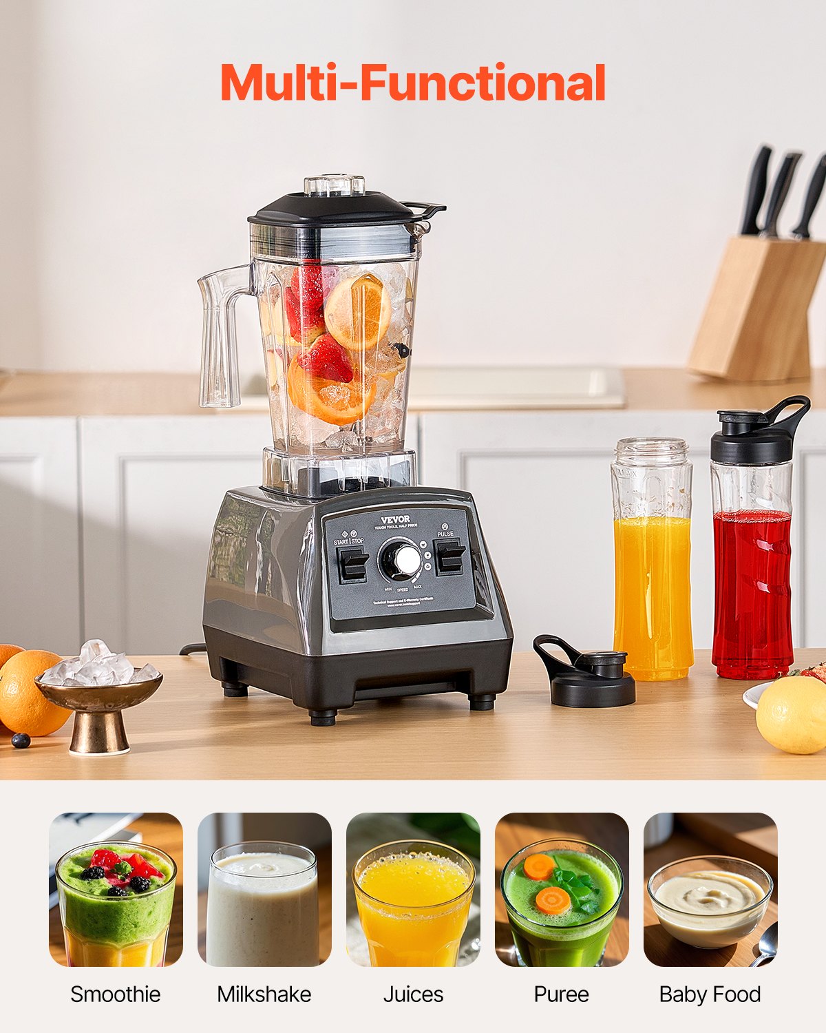 Blender for Smoothies, 61 oz 1400W, Professional Blender with Powerful Motor, Multi-Functional Food Processing Blender with 2 Cups for Smoothie/Milkshake/Juice, Fits for Kitchen