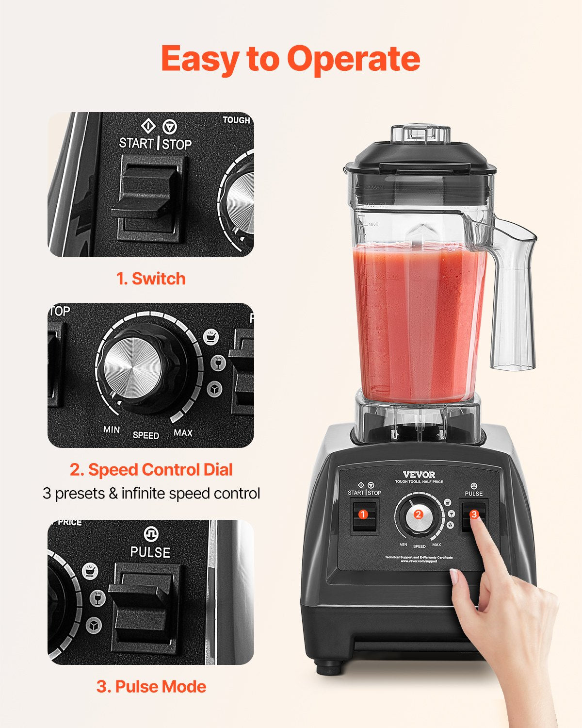 Blender for Smoothies, 61 oz 1400W, Professional Blender with Powerful Motor, Multi-Functional Food Processing Blender with 2 Cups for Smoothie/Milkshake/Juice, Fits for Kitchen