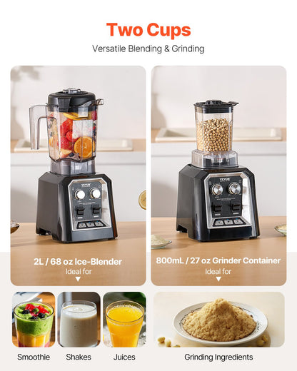 Blender for Smoothies, 68 oz 1400W, Professional Blender with Powerful Motor, Multi-Functional Food Processing Blender with Grinder Container for Smoothie/Milkshake/Juice, Fits for Kitchen