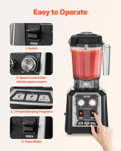 Blender for Smoothies, 68 oz 1400W, Professional Blender with Powerful Motor, Multi-Functional Food Processing Blender with Grinder Container for Smoothie/Milkshake/Juice, Fits for Kitchen