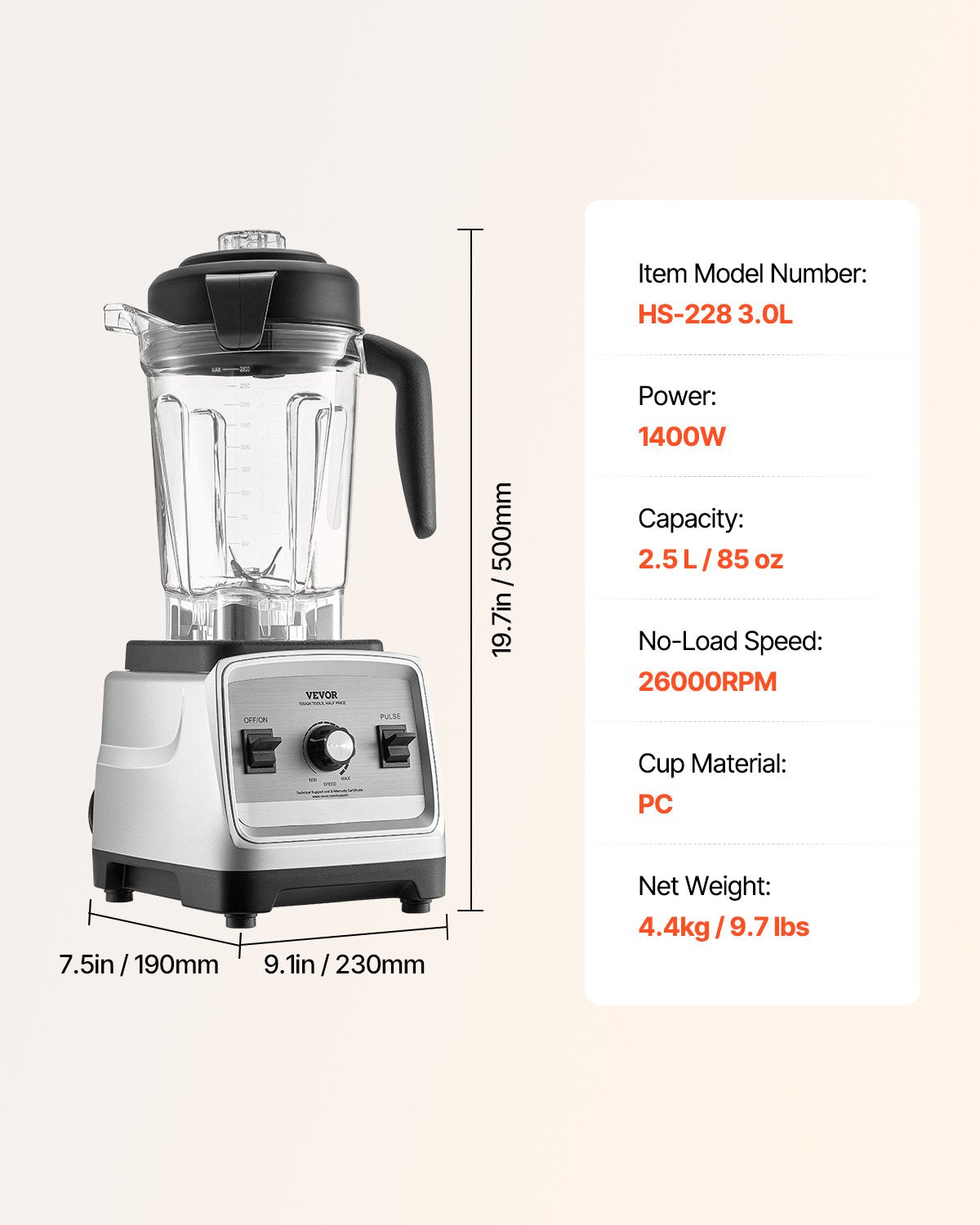Blender for Smoothies, 85 oz 1400W, Professional Blender with Powerful Motor, Multi-Functional Food Processing Blender with 2 Cups for Smoothie/Milkshake/Juice, Fits for Kitchen
