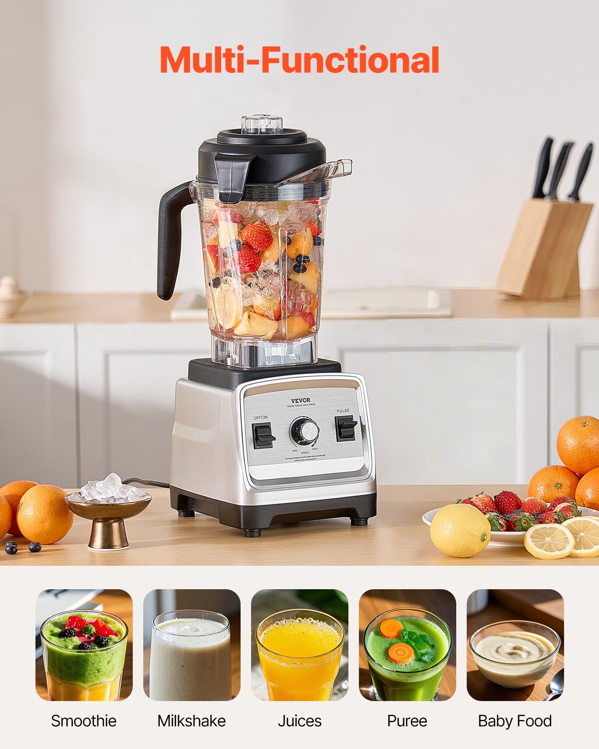 Blender for Smoothies, 85 oz 1400W, Professional Blender with Powerful Motor, Multi-Functional Food Processing Blender for Smoothie/Milkshake/Juice, Fits for Kitchen