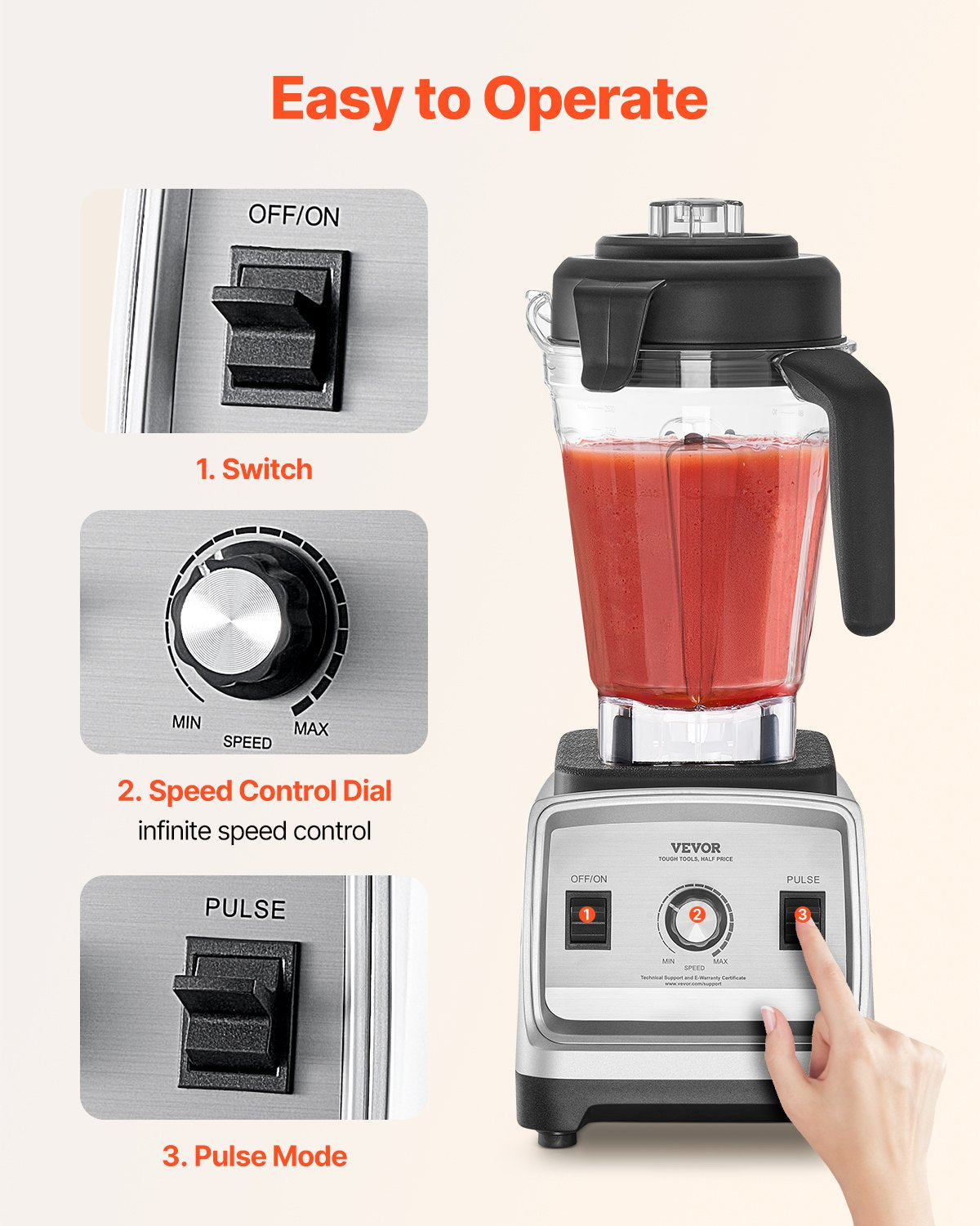 85 oz 1400W Mixer für Smoothies Lebensmittelzubereitung Mixer für die Küche